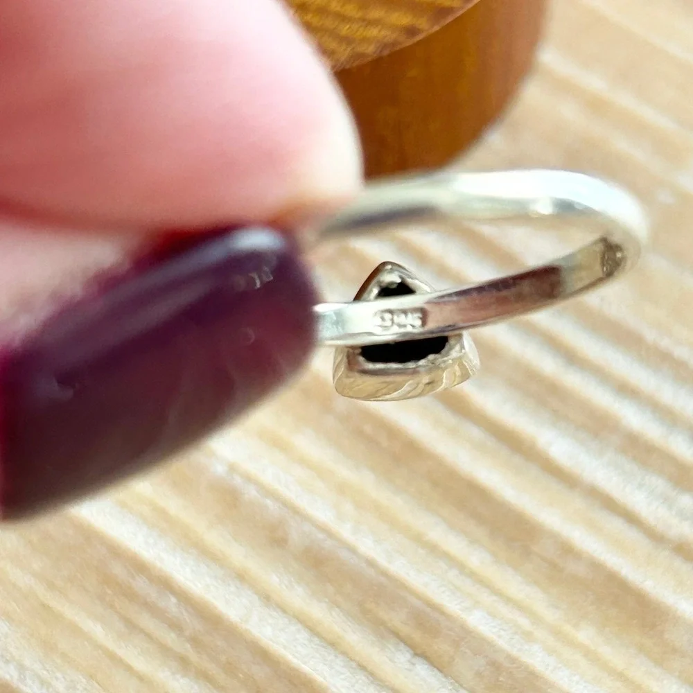Sterling Silver 925 Triangle Black Onyx Ring Minimalist Dainty Stacking Band 7